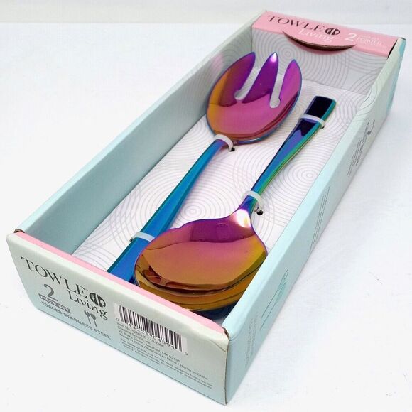 NEW Towle Living Iridescent Forged Stainless Steel 2 Piece Salad Serving Set - Picture 3 of 6